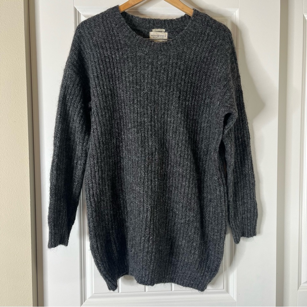 DENIM & SUPPLY CO. RALPH LAUREN Charcoal Crewneck Oversized Tunic Sweater Size S